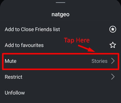 Mute option available with other profile options