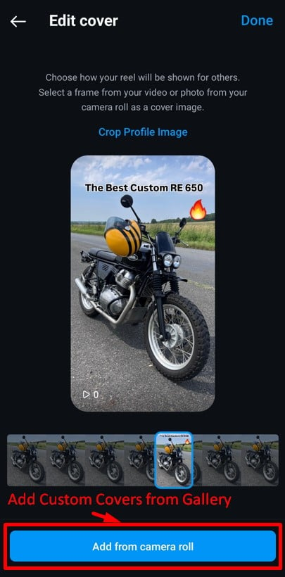 Screenshot showing Edit cover option for Instagram Reels