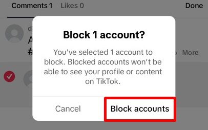 Block Accounts confirmation pop up