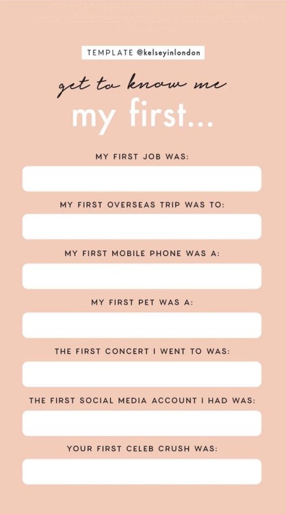 'My First' get to know me template idea