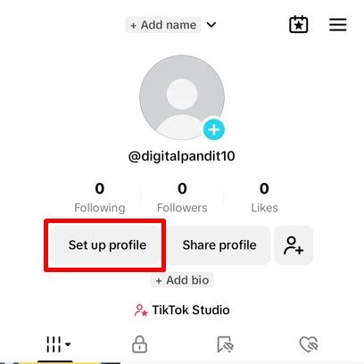 TikTok profile page options