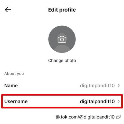 TikTok's Edit profile option