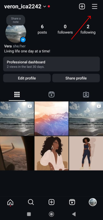 Reaching settings on Instagram from your profile