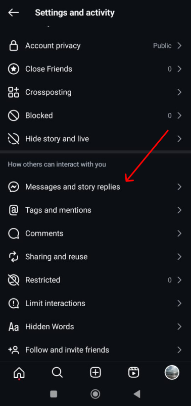 Click on messages and story replies to turn off your activity status