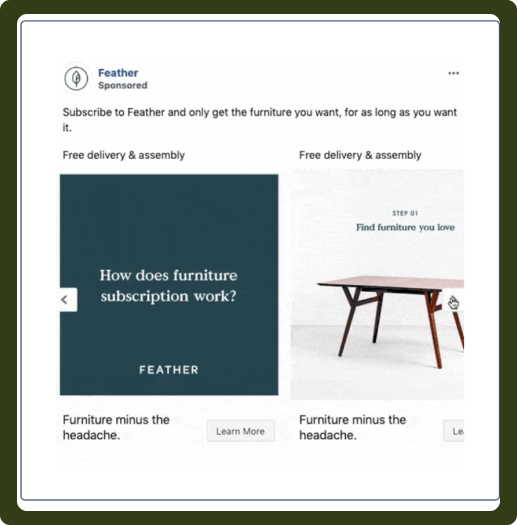 feather furniture ad example