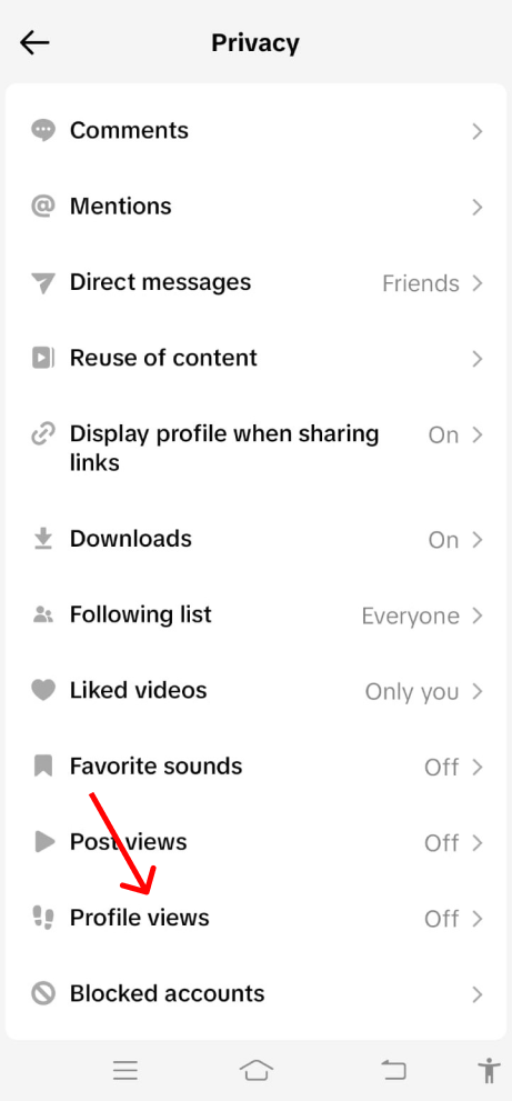 Turn off profile views in Tiktok