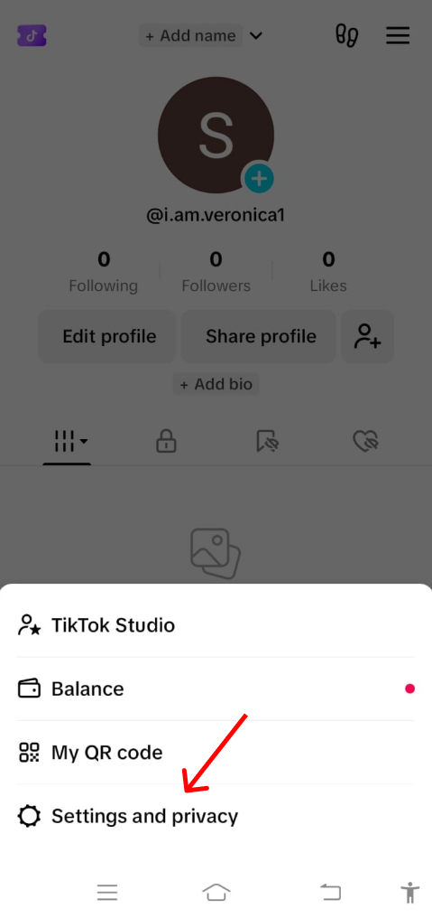 Profile page in Tiktok