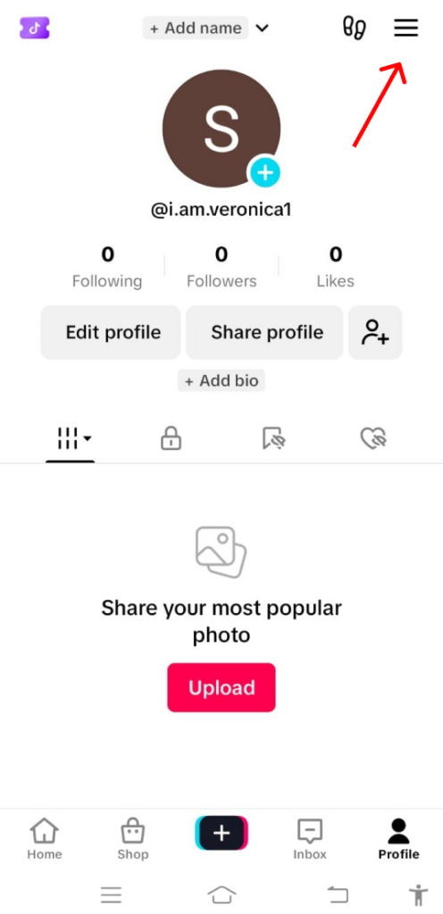 Profile page on TikTok