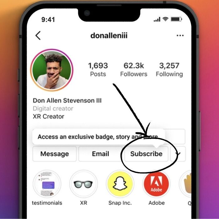 Instagram Subscription button available on Instagram creators profile