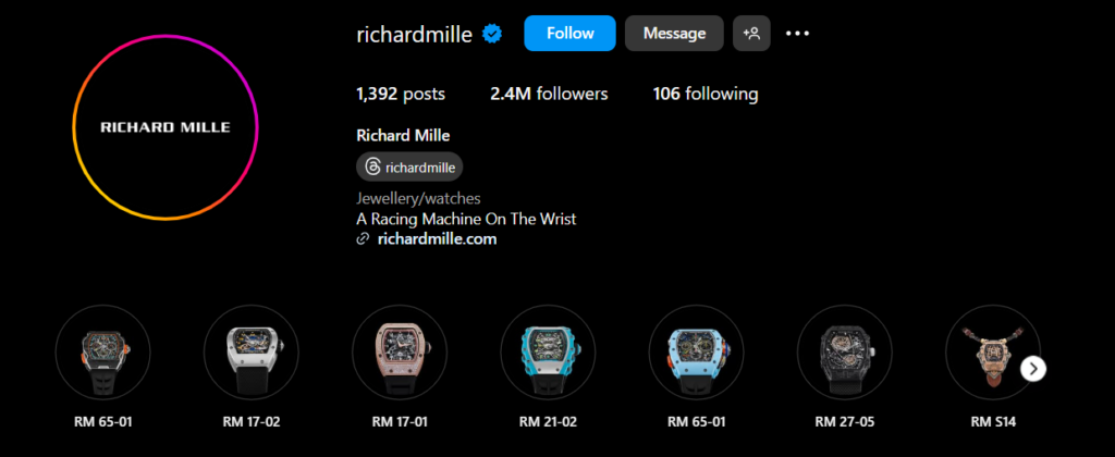 Richard mille Instagram page