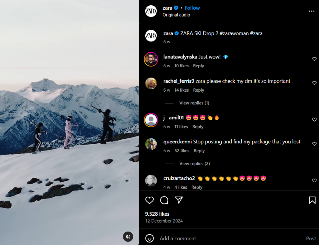 Zara's ski drop products - social media content ideas