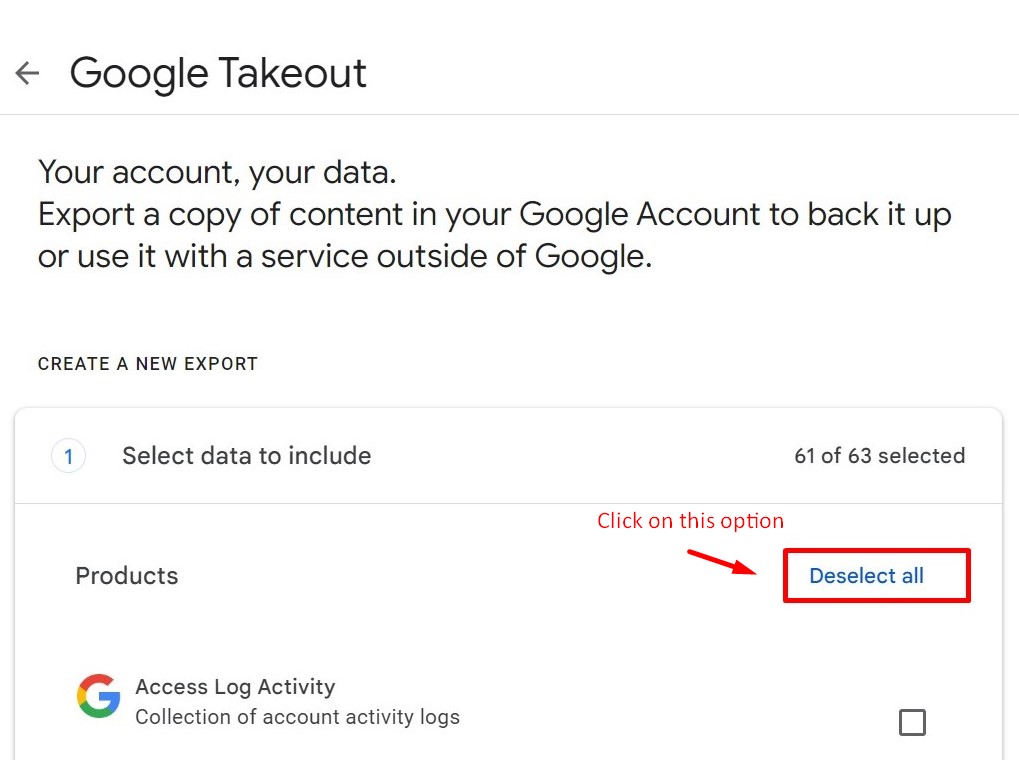 Google takeout - select platforms you want backup data