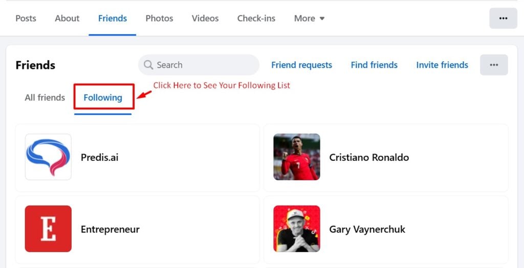 Steps to see who you are following on Facebook desktop site