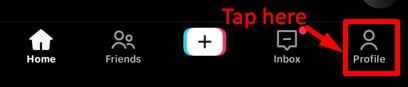 "Profile" option in the lower right corner of TikTok app