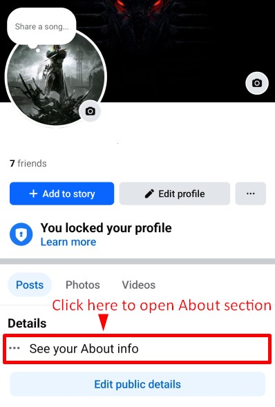 Facebook profile view showing Details section below