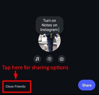 Sharing options for Notes on Instagram