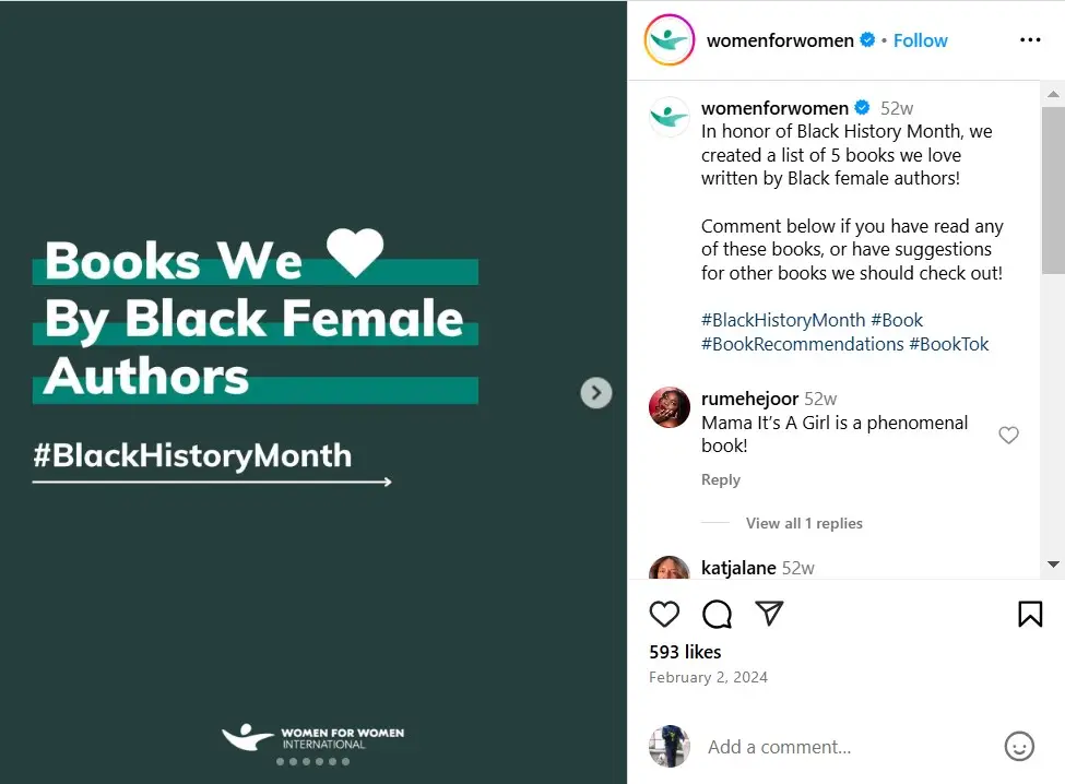 Book recommendations for black history month social media post idea