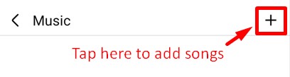 Tap on plus icon to add songs to Facebook profile
