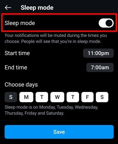 Sleep mode controls in Instagram's Quiet mode