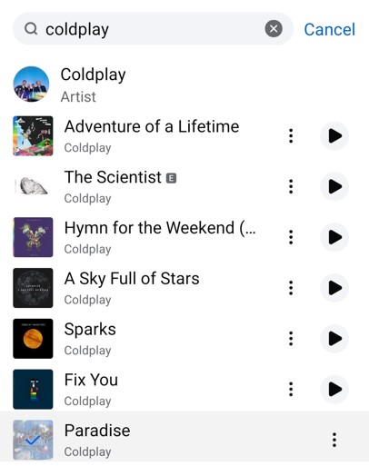 Search and add music to Facebook profile