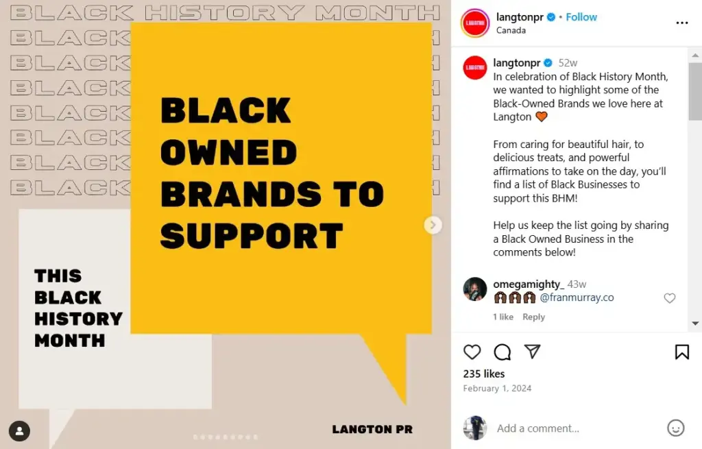 Example showcasing black owned brands to support for black history month celebration