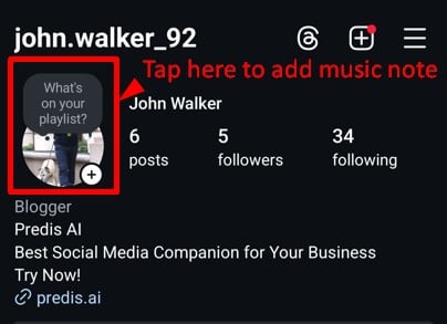 Option to add a musical note on Instagram profile page