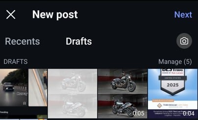 Instagram posts drafts tab