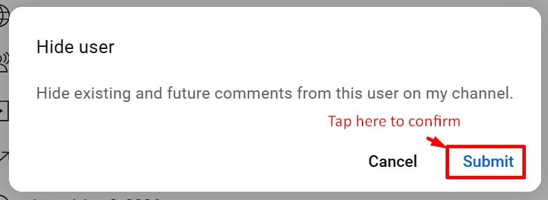 Confirmation to block someone on YouTube desktop site