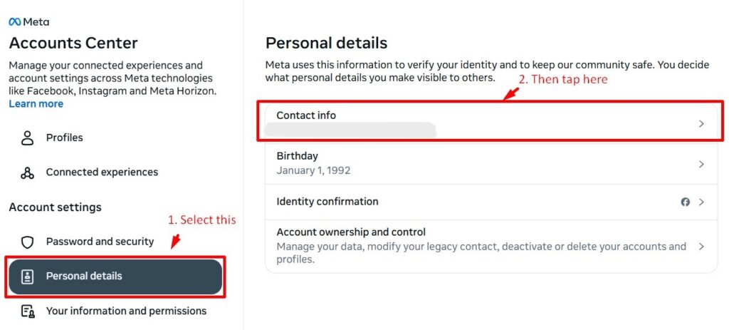 Accessing 'Personal Details' for changing Email on Instagram from Desktop 