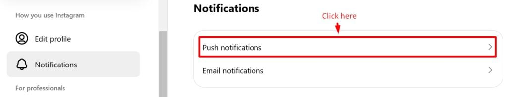 Push notifications and Email notifications in Notifications tab