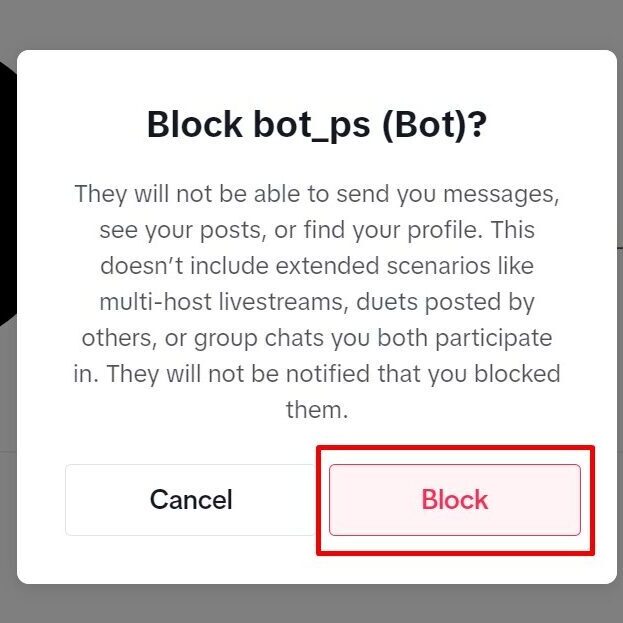 Block confirmation pop up