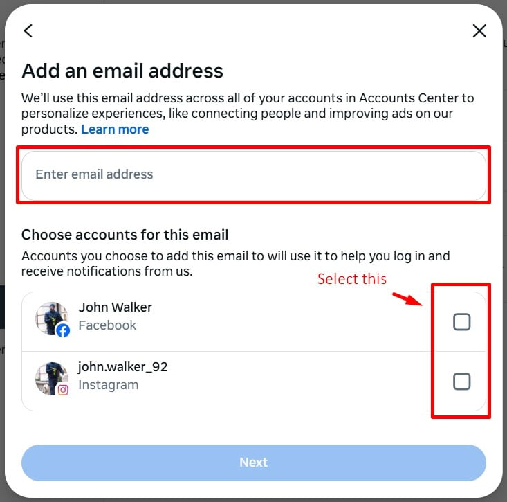 Providing new 'Email Address' for changing Email on Instagram from Desktop 