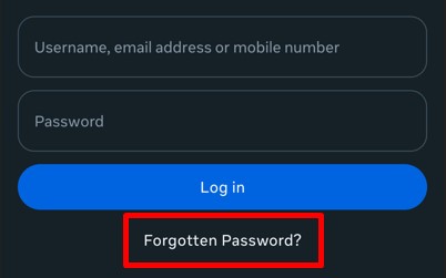 Tap Forgotten Password in the login tab to change your email on Instagram without logging