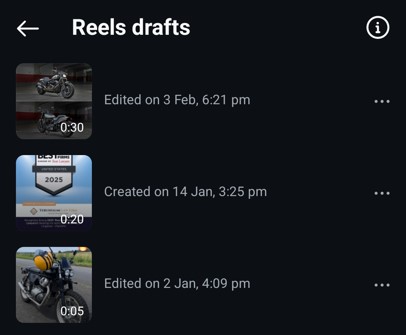 Drafts tab for your Instagram reels