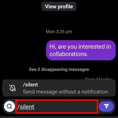 Silent message feature on Instagram