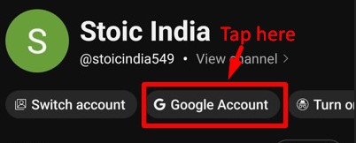 Google Accounts option in YouTube app profile view