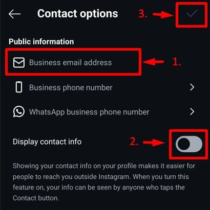 Add 'Email address' for changing the Email shown in the Instagram bio