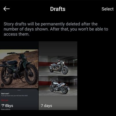 Find your drafts on Instagram Story