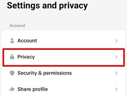 Settings and Privacy tab