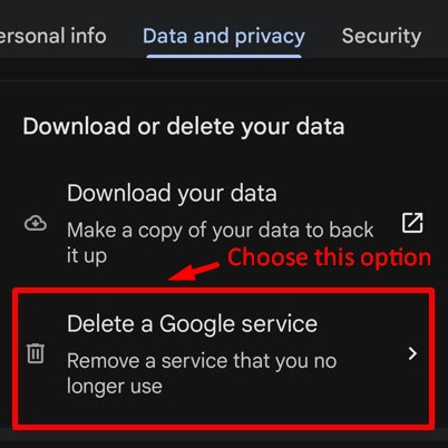 Delete a Google service option