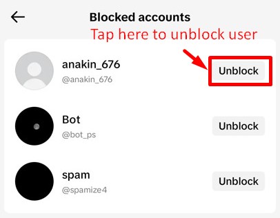 Blocked accounts list