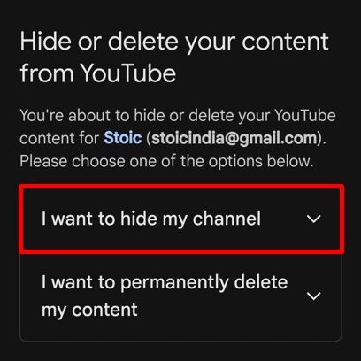 Choose hide my channel option