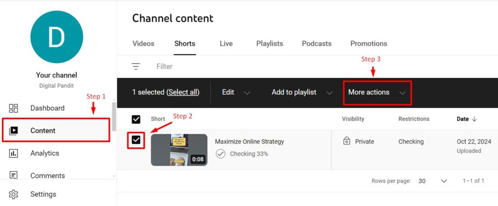 More options button for your videos in YouTube Studio