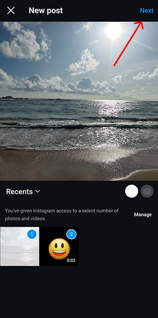 Selecting photos in Instagram