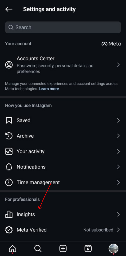 Instagram Insights option