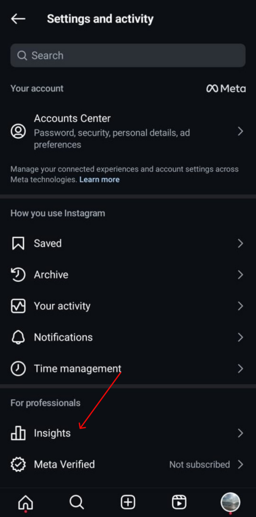 Settings in Instagram