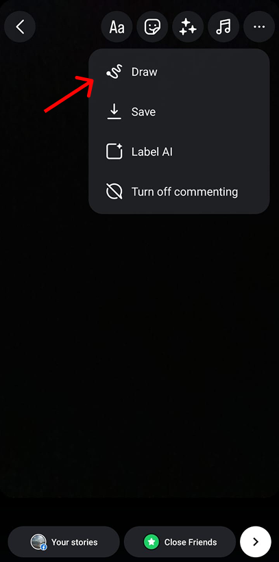 Draw option in Instagram story