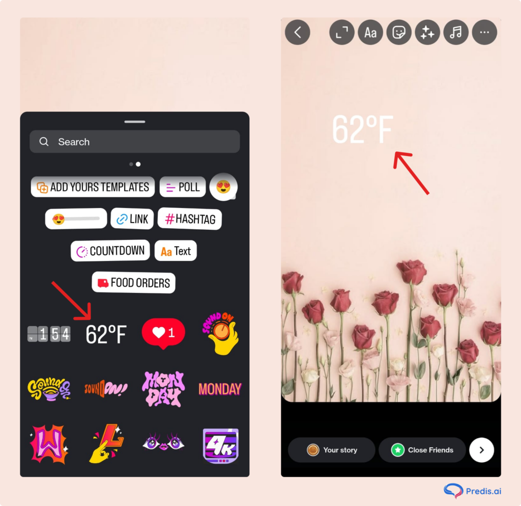 instagram story with weather sticker
