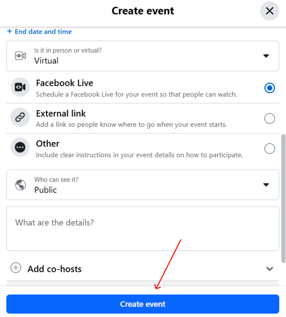 Adding a host to a Facebook event