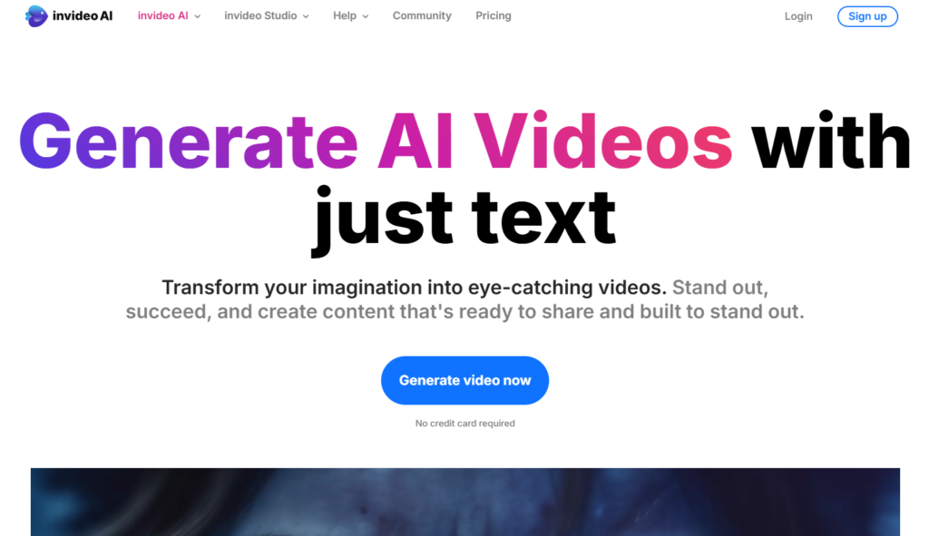 Invideo AI Home page